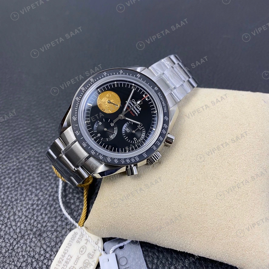Omega Speedmaster Professional Moonwatch Apollo 11 Siyah Kadran Celik Kordon Super Clone Eta Eta Saat detay 6