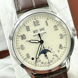 Patek Philippe 40 mm Grand Complications Krem Takvim Ay Evreli Deri Super Clone ETA Saat kırp kapak