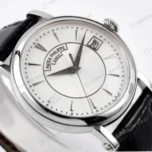 Patek Philippe 39 mm Calatrava Celik Beyaz Kadran Siyah Deri Kordon Super Clone ETA Saat kırp kapak