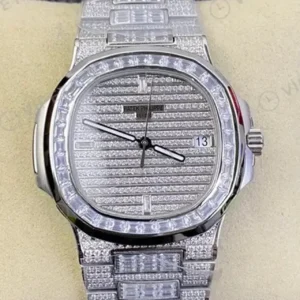 Patek Philippe 40 mm Nautilus Iskelet Tasli Kadran Baget Bezel Celik Kordon Super Clone ETA Saat kırp kapak