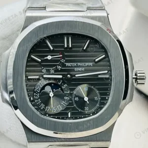 Patek Philippe 40 mm Nautilus Moonphase Gri Kadran Celik Super Clone ETA Saat kırp kapak