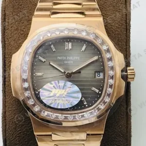 Patek Philippe 40 mm Nautilus Gri Kadran Tasli Bezel Gold Super Clone ETA Saat kırp kapak
