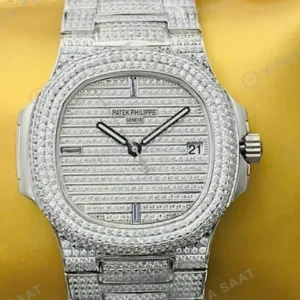 Patek Philippe 40 mm Nautilus Beyaz Kadran Tasli Celik Super Clone ETA Saat kırp kapak