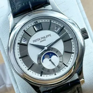 Patek Philippe 40 mm Grand Complications Gri Ay Evreli Yıllık Takvim Deri Super Clone ETA Saat kırp kapak