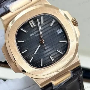 Patek Philippe Nautilus 5711 40 mm Rose Gold Mavi Kadran Deri Super Clone ETA Saat kırp kapak