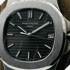 Patek Philippe 40 mm Nautilus Siyah Kadran Celik Kordon Super Clone ETA Saat kırp kapak