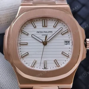 Patek Philippe 40 mm Nautilus Rose Kasa Beyaz Kadran Celik Kordon Super Clone ETA Saat kırp kapak