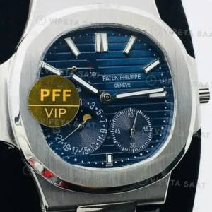Patek Philippe 40 mm Nautilus Mavi Kadran Siyah Deri Super Clone ETA Saat kırp kapak