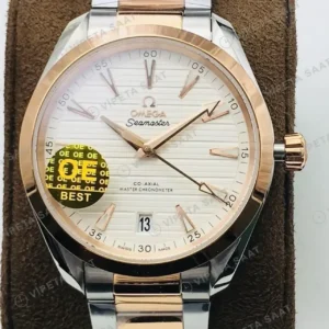 Omega 41 mm 220.10.41 Seamaster Aqua Terra Beyaz Kadran Celik Gold Super Clone ETA Saat kırp kapak