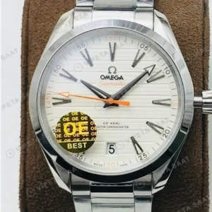 Omega 41 mm 220.10.41 Seamaster Aqua Terra Beyaz Kadran Celik Super Clone ETA Saat kırp kapak