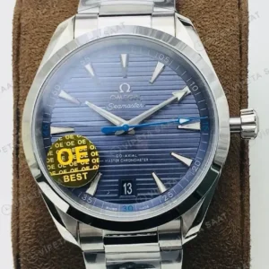 Omega 41 mm 220.10.41 Seamaster Aqua Terra Mavi Kadran Celik Super Clone ETA Saat kırp kapak