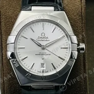 Omega 41 mm 131.20.41 Constellation Beyaz Kadran Celik Kasa Siyah Deri Super Clone ETA Saat kırp kapak