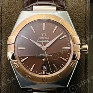 Omega 41 mm 131.20.41 Constellation Kahverengi Kadran Rose Celik Kasa Kahverengi Deri Super Clone ETA Saat kırp kapak