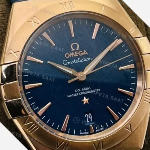 Omega 41 mm 131.20.41 Constellation Mavi Kadran Rose Kasa Mavi Deri Super Clone ETA Saat kırp kapak