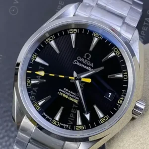Omega 41 mm 220.10.41 Seamaster Aqua Terra Siyah Kadran Celik Kordon Super Clone ETA Saat kırp kapak