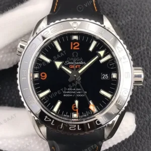 Omega 43.5 mm 215.30.44 Seamaster Planet Ocean Gmt Siyah Kadran Kaucuk Kordon Super Clone ETA Saat kırp kapak