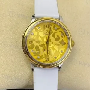 Omega 39.5 mm 424.10.40 De Ville Sampanya Kadran Altin Kasa Beyaz Deri Kordon Super Clone ETA Saat kırp kapak
