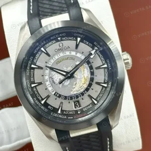 Omega 43 mm 220.10.43 Seamaster Aqua Terra Worldtimer Gri Kadran Kaucuk Super Clone ETA Saat kırp kapak