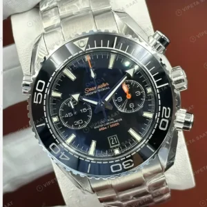 Omega 45.5 mm 215.92.46 Seamaster Planet Ocean Siyah Kronograf Celik Super Clone ETA Saat kırp kapak