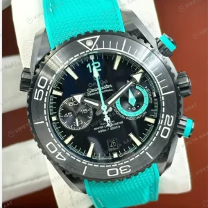 Omega 45.5 mm 215.92.46 Seamaster Planet Ocean Siyah Turkuaz Kronograf Kaucuk Super Clone ETA Saat kırp kapak