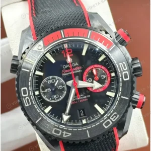Omega 45.5 mm 215.92.46 Seamaster Planet Ocean Gri Kirmizi Kronograf Kordon Super Clone ETA Saat kırp kapak