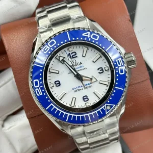 Omega 43.5 mm 215.30.44 Seamaster Planet Ocean Beyaz Kadran Gmt Celik Super Clone ETA Saat kırp kapak