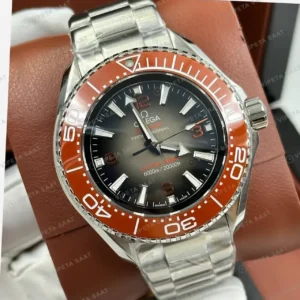 Omega 43.5 mm 215.30.44 Seamaster Planet Ocean Gmt Siyah Turuncu Celik Super Clone ETA Saat kırp kapak