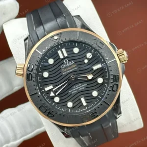 Omega 42 mm 210.30.42 Seamaster Diver 300m Siyah Kadran Sari Altin Kaucuk Super Clone ETA Saat kırp kapak