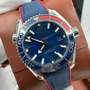 Omega 43.5 mm 215.30.44 Seamaster Planet Ocean Mavi Kadran Kaucuk Super Clone ETA Saat kırp kapak