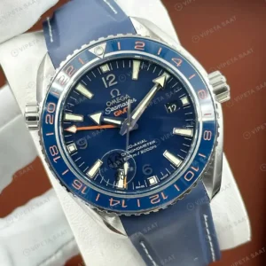 Omega 43.5 mm 215.30.44 Seamaster Planet Ocean Gmt Mavi Kadran Kaucuk Super Clone ETA Saat kırp kapak