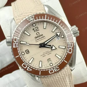 Omega 43.5 mm 215.30.44 Seamaster Planet Ocean Bej Kadran Kordon Super Clone ETA Saat kırp kapak