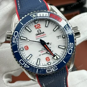 Omega 43.5 mm 215.30.44 Seamaster Planet Ocean Beyaz Kadran Mavi Bezel Kaucuk Super Clone ETA Saat kırp kapak