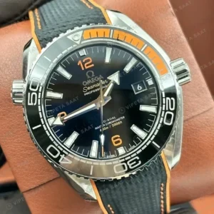 Omega 43.5 mm 215.30.44 Seamaster Planet Ocean Siyah Kadran Turuncu Detay Kaucuk Super Clone ETA Saat kırp kapak