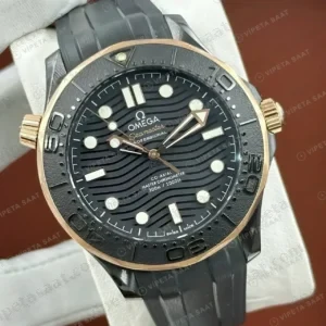 Omega 42 mm 210.30.42 Seamaster Diver 300m Siyah Kadran Everose Kaucuk Super Clone ETA Saat kırp kapak