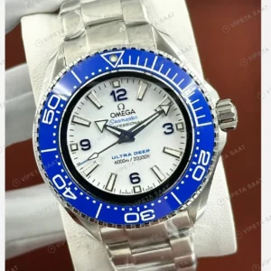 Omega 41 mm 220.10.41 Seamaster Aqua Terra Beyaz Kadran Mavi Bezel Celik Super Clone ETA Saat kırp kapak