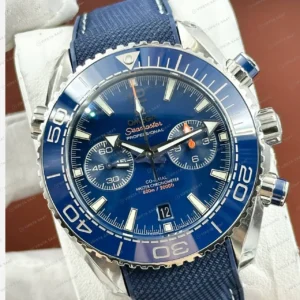 Omega 45.5 mm 215.92.46 Seamaster Planet Ocean Mavi Kronograf Kaucuk Super Clone ETA Saat kırp kapak
