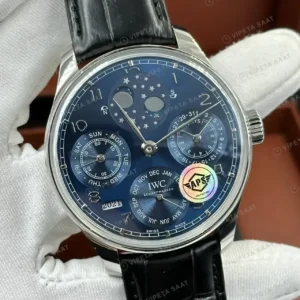 IWC Portugieser Mavi Takvim Ay Evreli Deri Super Clone ETA Saat kırp kapak
