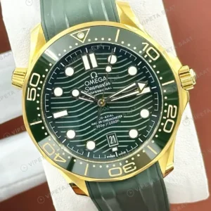 Omega 42 mm 210.30.42 Seamaster Diver 300m Yesil Kadran Sari Altin Kaucuk Super Clone ETA Saat kırp kapak