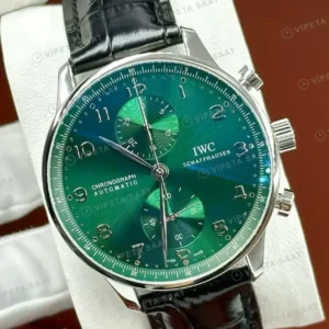 IWC Portugieser Yeşil Kronograf Deri Parlak Super Clone ETA Saat kırp kapak