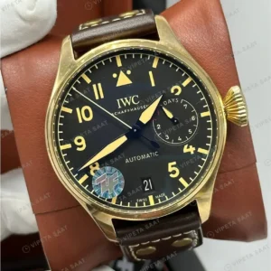 IWC Big Pilot Siyah Kadran Bronz Deri Super Clone ETA Saat kırp kapak
