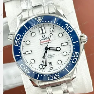 Omega 42 mm 210.30.42 Seamaster Diver 300m Beyaz Kadran Mavi Bezel Celik Super Clone ETA Saat kırp kapak