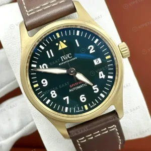 IWC Pilot Mark Yeşil Kadran Bronz Deri Gündüz Super Clone ETA Saat kırp kapak