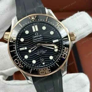 Omega 42 mm 210.30.42 Seamaster Diver 300m Siyah Kadran Iki Renk Kaucuk Klasik Super Clone ETA Saat kırp kapak