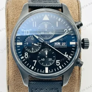 IWC Pilot Kronograf Siyah Kadran Seramik Deri Kordon Super Clone ETA Saat kırp kapak