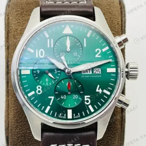 IWC Pilot Kronograf Yeşil Kadran Çelik Deri Kordon Super Clone ETA Saat kırp kapak
