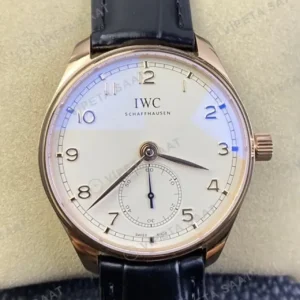 IWC Portugieser Rose Kasa Beyaz Kadran Siyah Deri Kordon Super Clone ETA Saat kırp kapak