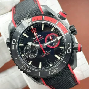 Omega 45.5 mm 215.92.46 Seamaster Planet Ocean Siyah Kirmizi Kronograf Kaucuk Super Clone ETA Saat kırp kapak
