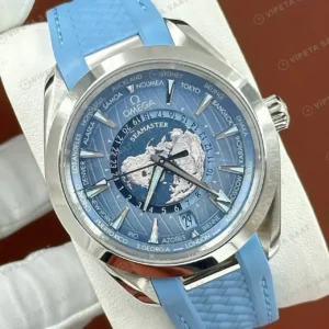 Omega 41 mm 220.10.41 Seamaster Aqua Terra Gmt Mavi Kadran Kaucuk Super Clone ETA Saat kırp kapak