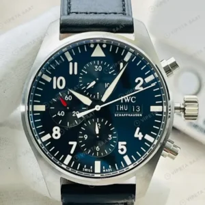 IWC Pilot Kronograf Siyah Kadran Çelik 43mm Super Clone ETA Saat kırp kapak