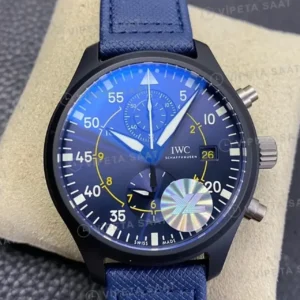 IWC Pilot Chronograph Mavi Kadran Seramik Kasa Nato Kordon Super Clone ETA Saat kırp kapak